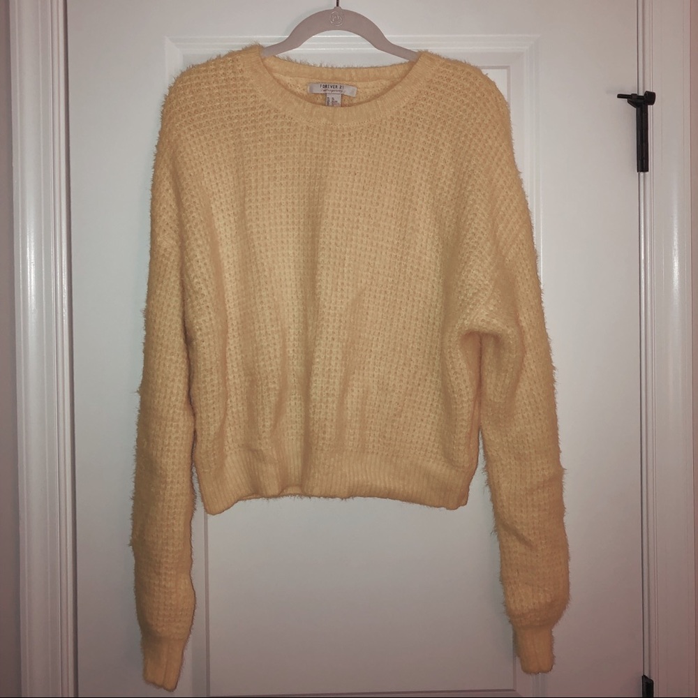 crew neck, fuzzy sweater